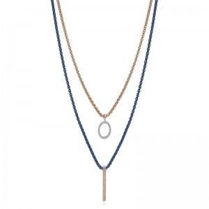 Alor Blueberry & Carnation Chain Double Layered Necklace
